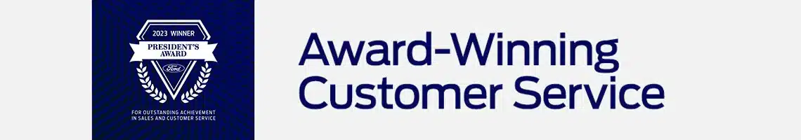 "Badge with 'Gagnant 2023 Prix du Président' next to text 'Un service primé' in French."